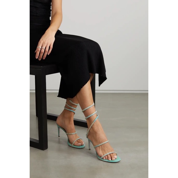 RARE! RENE CAOVILLA Cleo crystal-embellished leather sandals - Picture 2 of 4